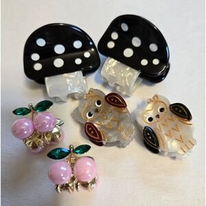 6pc Mini Hair Claw Clip Set Mushroom Owl Cherry Kitsch Hair Accessory